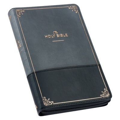 KJV Deluxe Gift Bible Two-Tone Black/Gray with Zipper Faux Leather by