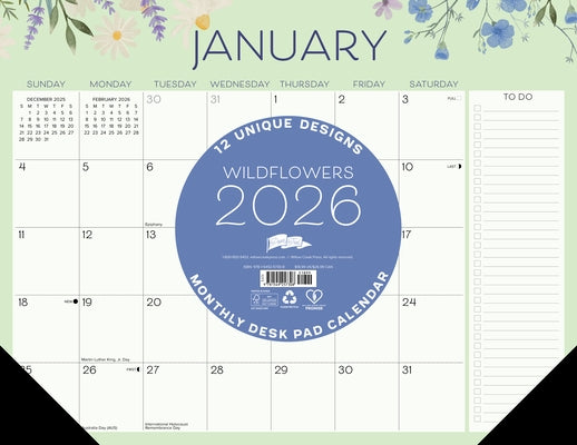 Wildflowers 2026 22 X 17 Large Monthly Deskpad by Willow Creek Press