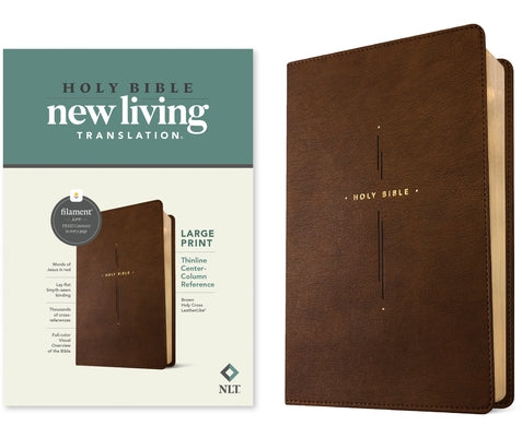 NLT Large Print Thinline Center-Column Reference Bible, Filament Enabled (Leatherlike, Brown Holy Cross, Red Letter) by Tyndale