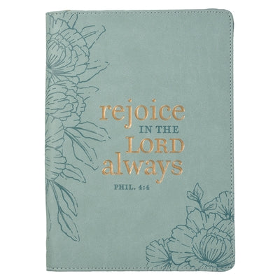 Classic Faux Leather Journal Rejoice in the Lord Philippians 4:4 Blue Inspirational Notebook, Lined Pages W/Scripture, Ribbon Marker, Zipper Closure by Christian Art Gifts