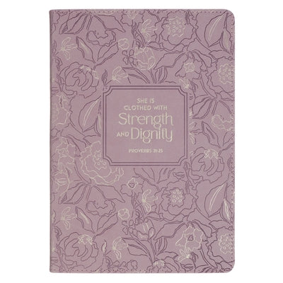 Christian Art Gifts Classic Journal Strength and Dignity Prov. 31:25 Bible Verse, Inspirational Scripture Notebook, Ribbon Marker, Mauve Vegan Leather by