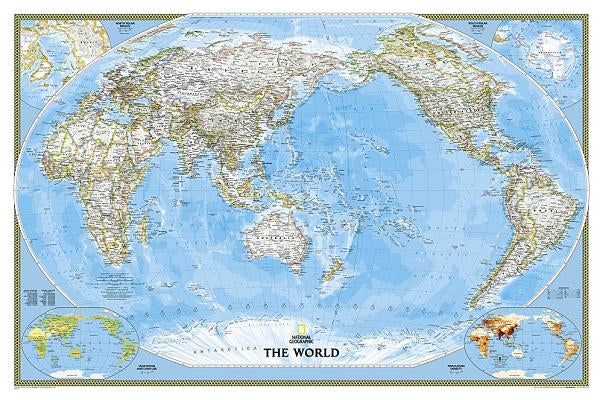 National Geographic World, Pacific Centered Wall Map - Classic - Laminated (46 X 30.5 In) by National Geographic Maps