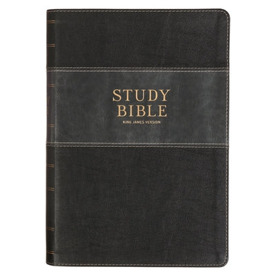 KJV Study Bible, Large Print King James Version Holy Bible, Thumb Tabs, Ribbons, Vegan Leather, Black/Gray Two-Tone by