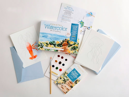 Watercolor the Easy Way Paint-Your-Own Watercolor Cards Coastal: Notecard Paint Kit with Paint and Brush Included by Berrenson, Sara