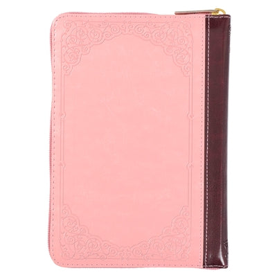 KJV Compact Bible Two-Tone Pink/Burgandy with Zipper Faux Leather by