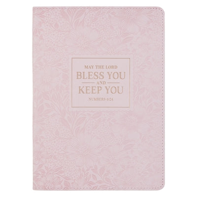 Christian Art Gifts Classic Journal Bless You and Keep You Num. 6:24 Bible Verse, Inspirational Scripture Notebook, Ribbon Marker, Pink Vegan Leather by