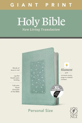 NLT Personal Size Giant Print Bible, Filament Enabled Edition (Red Letter, Leatherlike, Floral Frame Teal, Indexed) by Tyndale