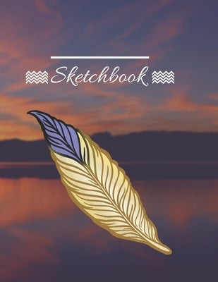 Personalized Sketchbook, Sunset, Lake, Feather, 120 Pages, (8.5"x11") by Publishing, Pablo