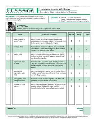 Parenting Interactions with Children: Checklist of Observations Linked to Outcomes (Piccolo(tm)) Tool by Roggman, Lori