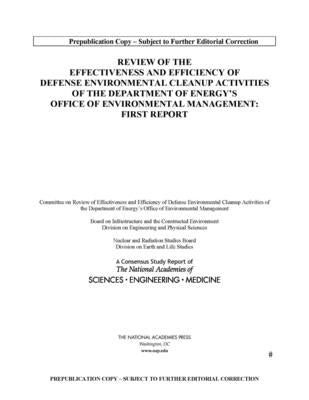 Effectiveness and Efficiency of Defense Environmental Cleanup Activities of Doe's Office of Environmental Management: Report 1 by National Academies of Sciences Engineeri