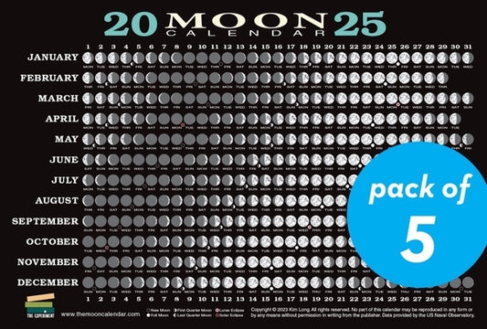 2025 Moon Calendar Card (5 Pack): Lunar Phases, Eclipses, and More! by Long, Kim