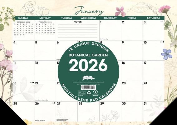 Botanical Garden 2026 17 X 12 Small Monthly Deskpad by Willow Creek Press