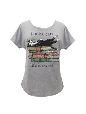 Books. Cats. Life Is Sweet. Women's Relaxed Fit T-Shirt XX-Large by Out of Print