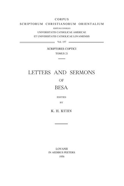 Letters and Sermons of Besa: T. by Kuhn, Kh