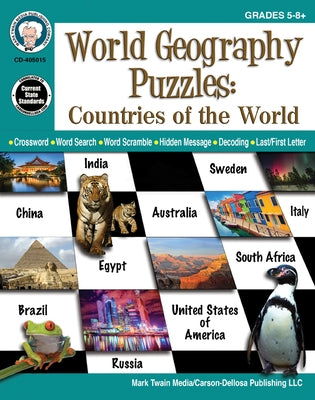 World Geography Puzzles: Countries of the World, Grades 5 - 12 by Mark Twain Media