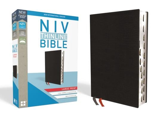 NIV, Thinline Bible, Large Print, Bonded Leather, Black, Indexed, Red Letter Edition by Zondervan
