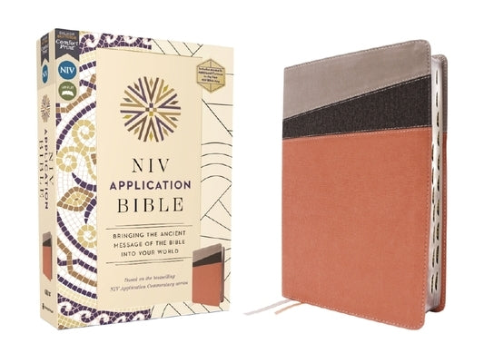 NIV Application Bible, Leathersoft, Coral/Gray, Red Letter, Thumb Indexed, Comfort Print: Bringing the Ancient Message of the Bible Into Your World by Zondervan