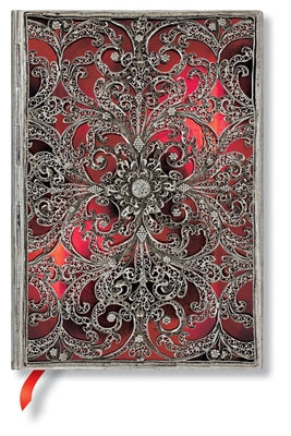 Garnet MIDI Unlined Softcover Journal, 176pg, 100gsm by Paperblanks (Silver Filigree Collection) by Paperblanks