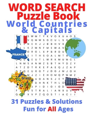 Word Search Puzzle Book, World Countries & Capitals: 31 Puzzles & Solutions, Fun for All Ages by Heshelow, Kathy