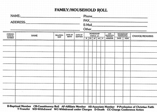 Family Household Roll Card (Pkg of 100) by Abingdon Press
