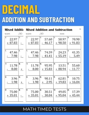 Math Timed Tests: Decimal Addition and Subtraction by Publishing, Blue Monique