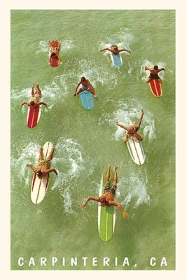 The Vintage Journal Colorful Surfers and Surf Boards in Green Water, Carpinteria by Found Image Press