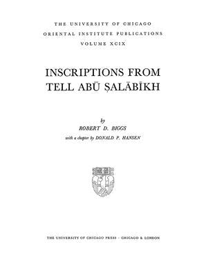 Inscriptions from Tell Abu Salabikh by Biggs, Robert D.