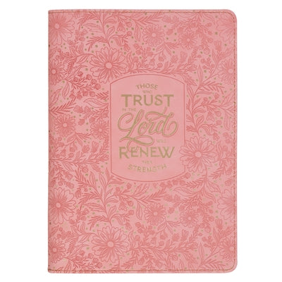 Christian Art Gifts Inspirational Zippered Journal, Those Who Trust in the Lord Wide Ruled Notebook, Isa. 40:31 Bible Verse, Coral Vegan Leather, 336 by 