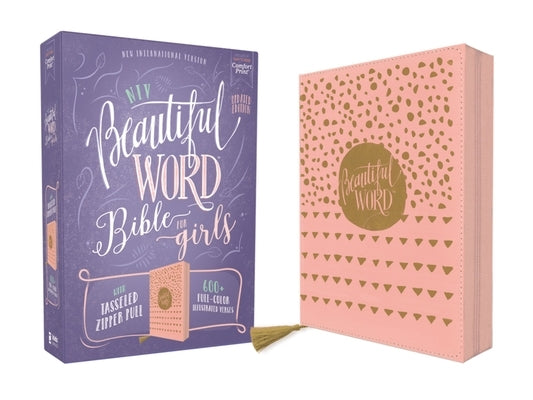 Niv, Beautiful Word Bible for Girls, Updated Edition, Leathersoft, Zippered, Pink, Red Letter, Comfort Print: 600+ Full-Color Illustrated Verses by Zondervan