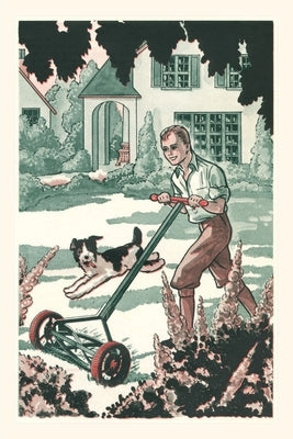 Vintage Journal Industrious Boy Mowing Lawn by Found Image Press