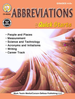 Abbreviations Quick Starts Workbook, Grades 4 - 12 by Armstrong, Linda