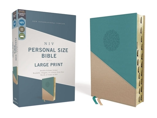 Niv, Personal Size Bible, Large Print, Leathersoft, Teal/Gold, Red Letter, Thumb Indexed, Comfort Print by Zondervan