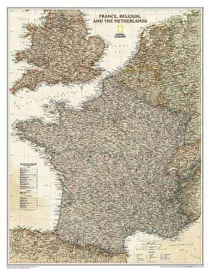 National Geographic: France, Belgium, and the Netherlands Executive Wall Map - Laminated (23 X 30 Inches) by National Geographic Maps