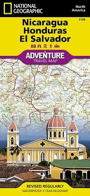 Nicaragua, Honduras, and El Salvador Map by National Geographic Maps