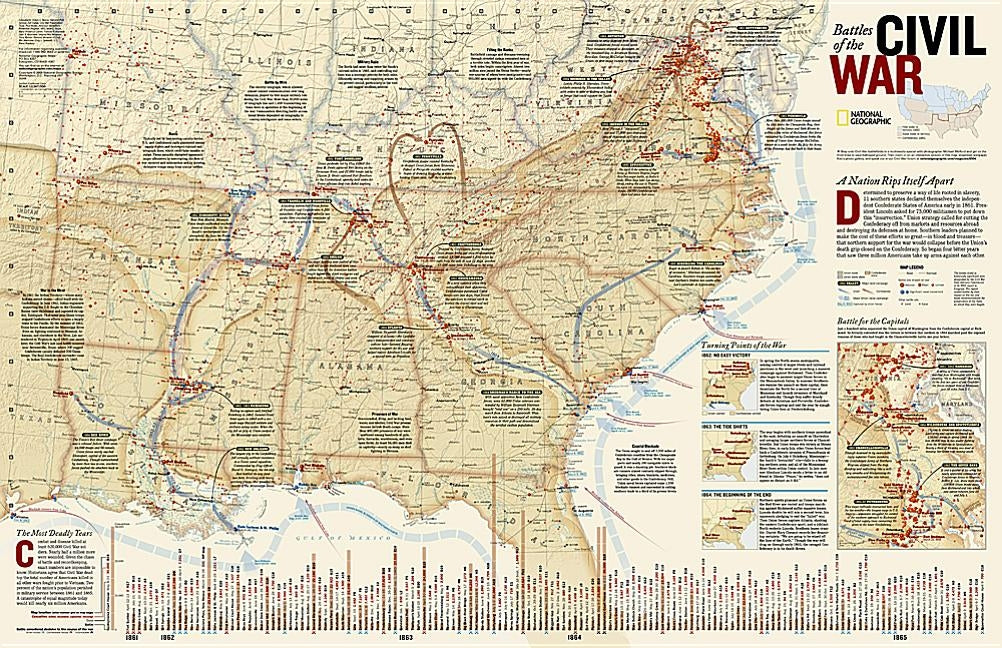 National Geographic Battles of the Civil War Wall Map (35.75 X 23.25 In) by National Geographic Maps