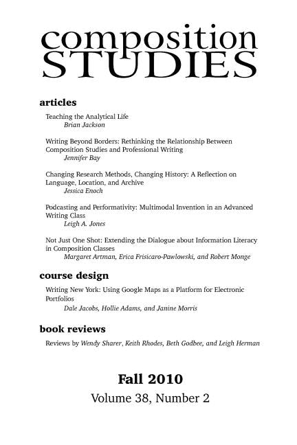 Composition Studies 38.2 (Fall 2010) by Clary-Lemon, Jennifer