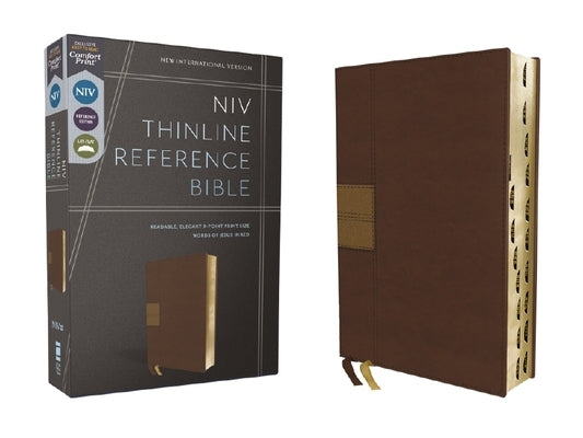 Niv, Thinline Reference Bible, Leathersoft, Brown, Red Letter, Thumb Indexed, Comfort Print by Zondervan