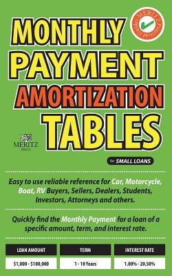 Monthly Payment Amortization Tables for Small Loans: Simple and Easy to Use Reference for Car and Home Buyers and Sellers, Students, Investors, Car De by Meritz, Julian
