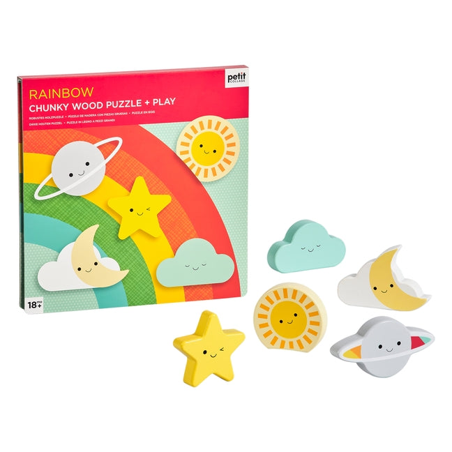 Rainbow Chunky Wood Puzzle + Play by Petit Collage