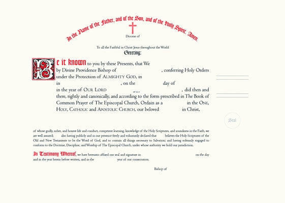 Ordination Certificate: #7221r by Church Publishing