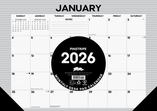 Pinstripe 2026 17 X 12 Small Monthly Deskpad by Willow Creek Press