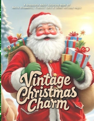 Vintage Christmas Charm: Grayscale Christmas coloring for adults featuring nostalgic ornaments, classic cars, and mid-century holiday scenes by Hart, Eleanor M.