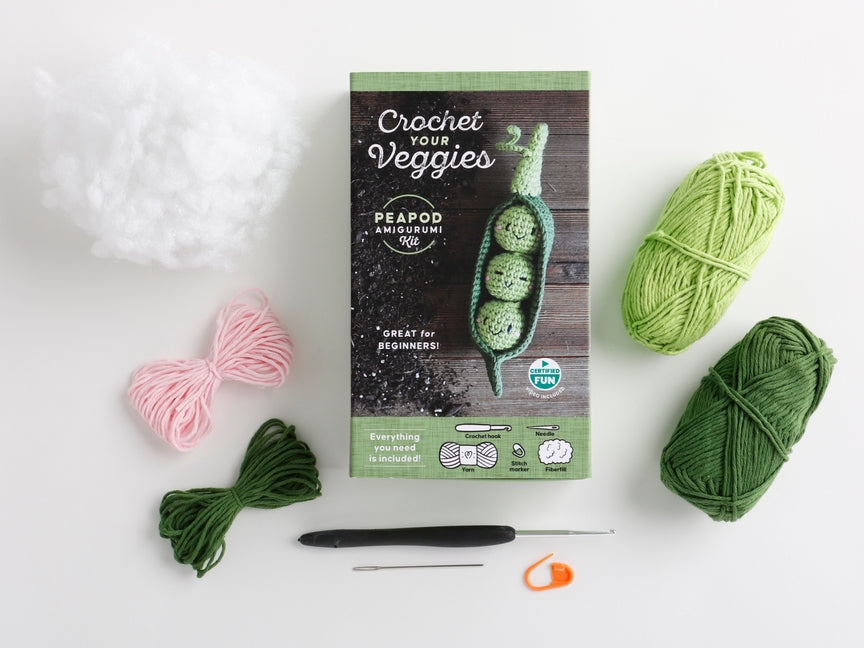 Crochet Your Veggies Amigurumi Kit Peapod: Everything You Need Is Included: 100%-Cotton Yarn, Crochet Hook, Stitch Marker, Tapestry Needle, Fiberfill, by Schiffer Publishing Ltd
