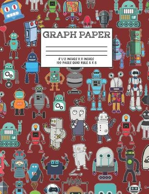 Graph Paper: Notebook Cute Robot Robotic Pattern Red Maroon Cover Graphing Paper Composition Book Cute Pattern Cover Graphing Paper Composition Book by Notebook, Majestical