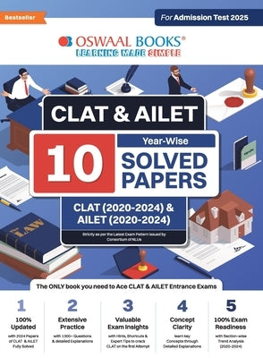 Oswaal CLAT & AILET 10 Previous Years Solved Papers - Year-Wise CLAT (2020 -2024) & AILET (2020 - 2024) For Admission Test 2025 by Oswaal Editorial Board