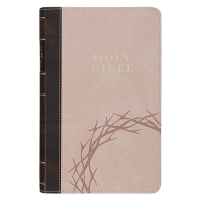 KJV Holy Bible, Giant Print Standard Size Vegan Leather Red Letter Edition - Thumb Index & Ribbon Marker, King James Version, Crown of Thorns, Brown/P by 