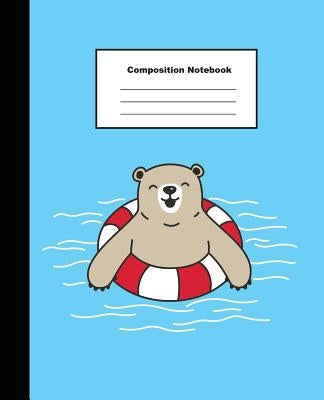 Composition Notebook: Smiling Brown Bear in Blue Swimming Pool Wide Ruled Note by Tom's Sunshine