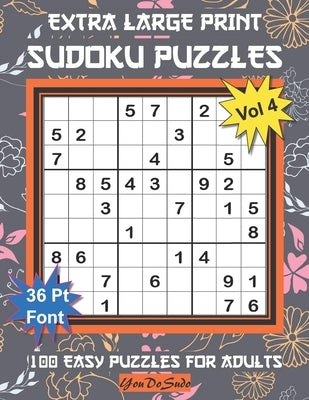 Extra Large Print Sudoku Puzzles: 100 Easy Puzzles for Adults and Seniors: Pretty Modern Orange and Gray Leaf Design Sudoku Gift For Women (Floral Ser by Youdosudo