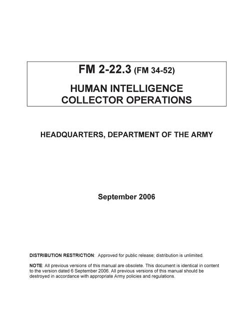 Human Intelligence Collector Operations by Army, Department Of the