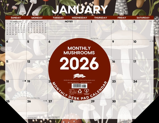 Mushrooms 2026 22 X 17 Large Monthly Deskpad by Willow Creek Press